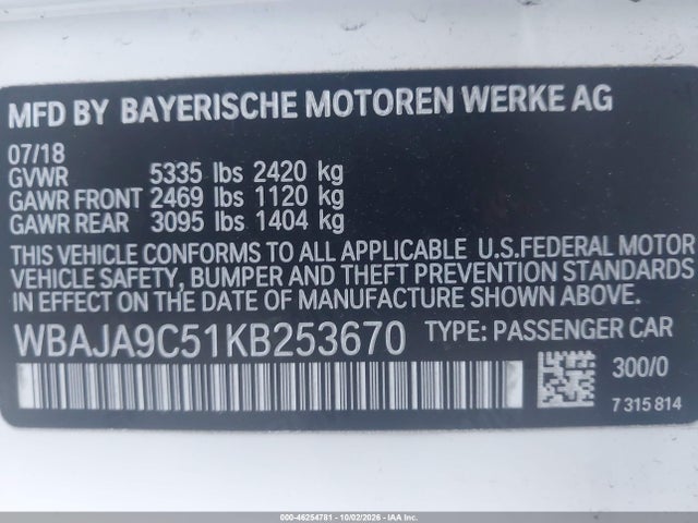WBAJA9C51KB253670 BMW 530e Iperformance