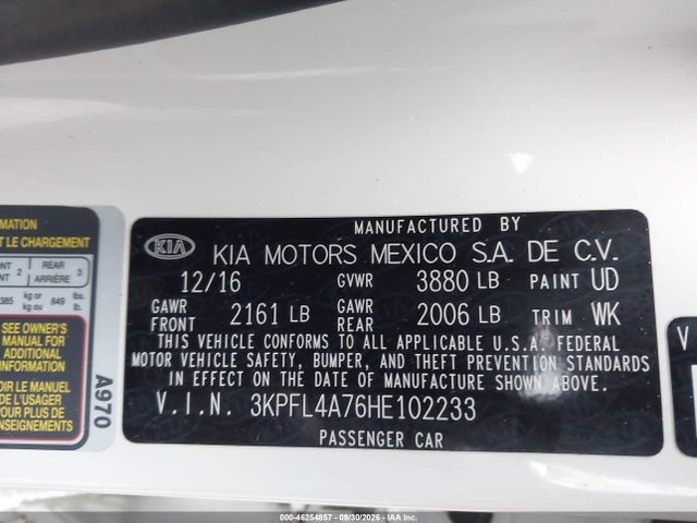 Aukcja sprzedaży 2017 Kia Forte S, vin: 3KPFL4A76HE102233, numer aukcji: 46254857