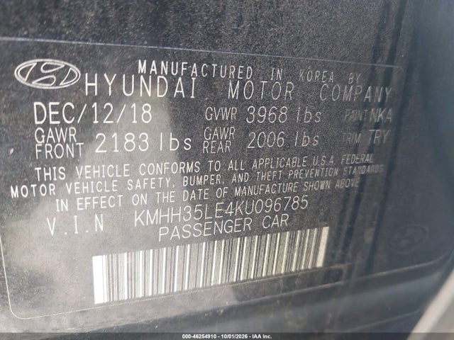 Aukcja sprzedaży 2019 Hyundai Elantra Gt, vin: KMHH35LE4KU096785, numer aukcji: 46254910