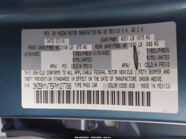 Aukcja sprzedaży 2015 Mazda Mazda3 I Touring, vin: 3MZBM1V75FM127788, numer aukcji: 46254923