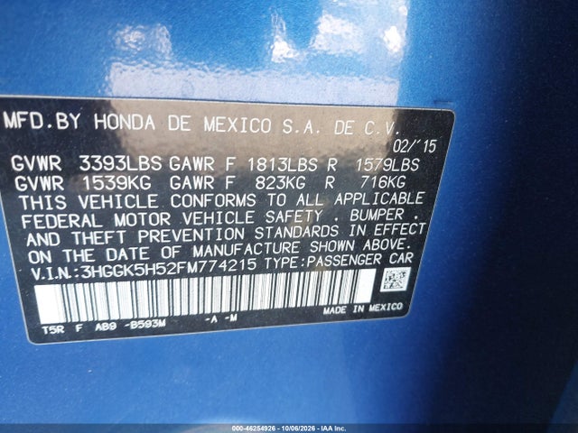 3HGGK5H52FM774215 Honda FIT LX