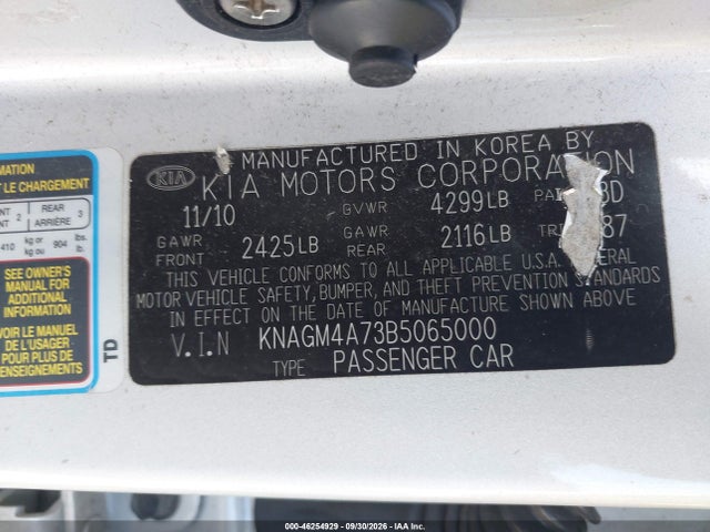 Продаж на аукціоні авто 2011 Kia Optima Lx, vin: KNAGM4A73B5065000, номер лоту: 46254929