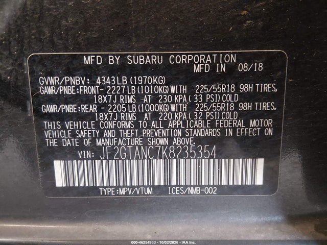 JF2GTANC7K8235354 Subaru Crosstrek 2.0i Limited