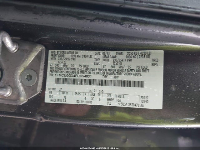 Продаж на аукціоні авто 2015 Ford Escape Se, vin: 1FMCU0GX4FUC54831, номер лоту: 46254942
