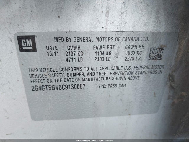 46255002 :رقم المزاد ، 2G4GT5GV5C9130687 vin ، 2012 Buick Regal Turbo - Premium 2 مزاد بيع