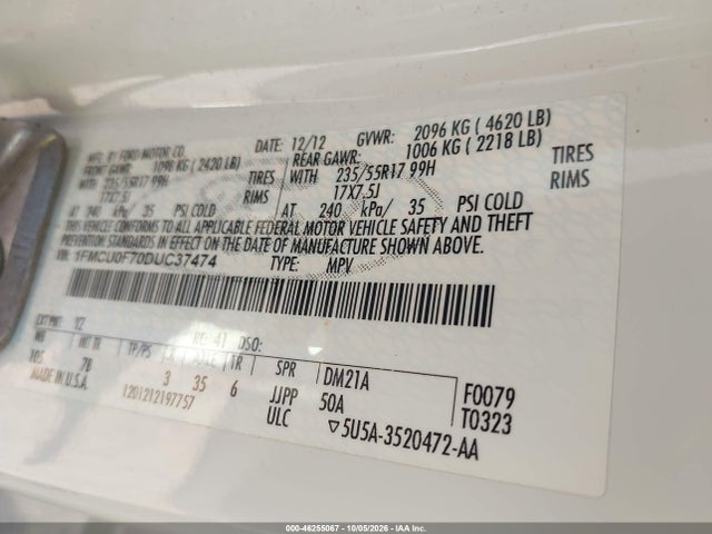 Aukcja sprzedaży 2013 Ford Escape S, vin: 1FMCU0F70DUC37474, numer aukcji: 46255067