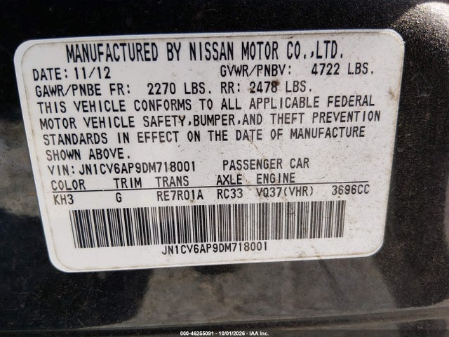 Продаж на аукціоні авто 2013 Infiniti G37 Journey, vin: JN1CV6AP9DM718001, номер лоту: 46255091