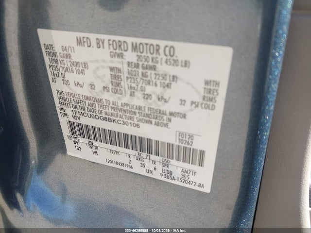Aukcja sprzedaży 2011 Ford Escape Xlt, vin: 1FMCU0DG8BKC30106, numer aukcji: 46255098