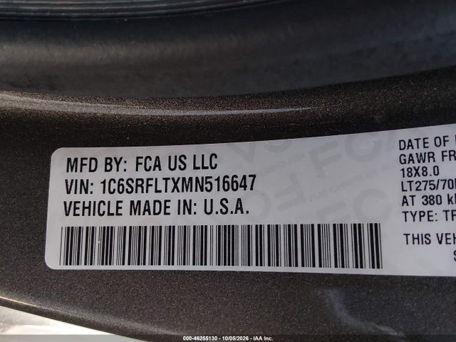 1C6SRFLTXMN516647 RAM 1500 Rebel 4x4 5&#039;7 Box