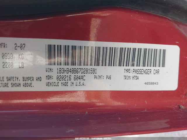 Aukcja sprzedaży 2007 Dodge Caliber Sxt, vin: 1B3HB48B67D281591, numer aukcji: 46255150