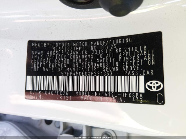 Aukcja sprzedaży 2025 Toyota Corolla Se, vin: 5YFP4MCE0SP251353, numer aukcji: 46255172
