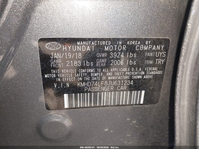 KMHD74LF8JU631234 Hyundai ELANTRA SE