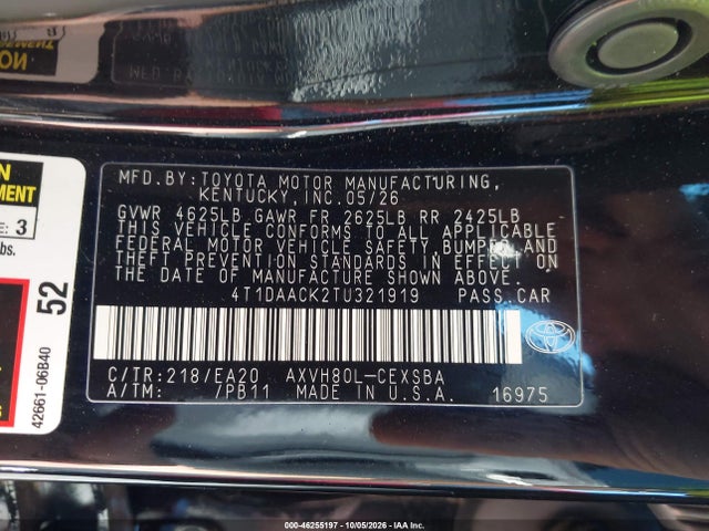 Aukcja sprzedaży 2026 Toyota Camry Se, vin: 4T1DAACK2TU321919, numer aukcji: 46255197