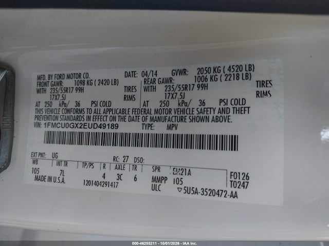 Ford ESCAPE SE 2014 1FMCU0GX2EUD49189 Image 9