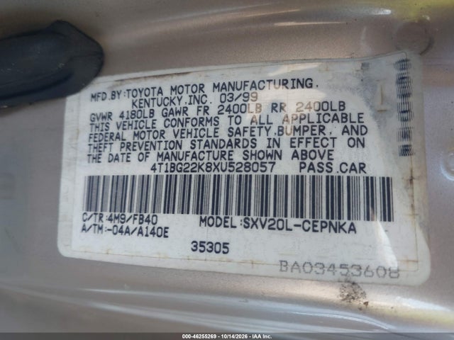 Продаж на аукціоні авто 1999 Toyota Camry Le, vin: 4T1BG22K8XU528057, номер лоту: 46255269