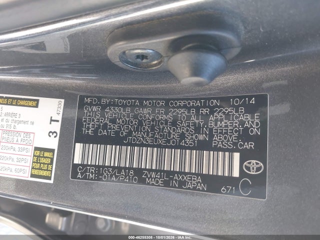 46255308 :رقم المزاد ، JTDZN3EUXEJ014351 vin ، 2014 Toyota Prius V Five مزاد بيع