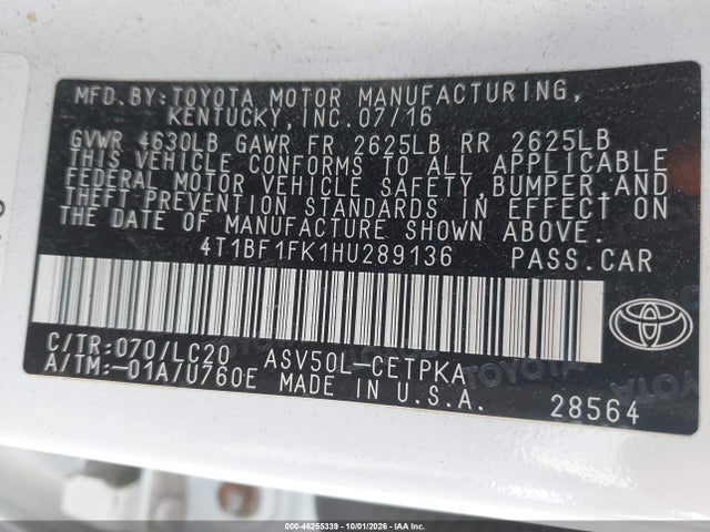 Aukcja sprzedaży 2017 Toyota Camry Xse, vin: 4T1BF1FK1HU289136, numer aukcji: 46255339
