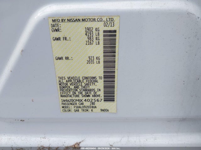 Aukcja sprzedaży 2013 Nissan Leaf Sv, vin: 1N4AZ0CP4DC402567, numer aukcji: 46255404