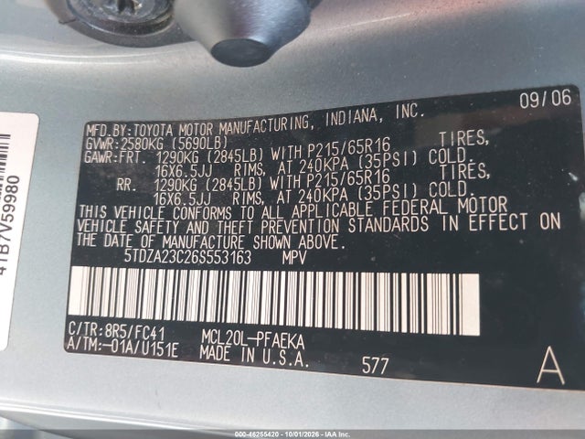 46255420 :رقم المزاد ، 5TDZA23C26S553163 vin ، 2006 Toyota Sienna Le مزاد بيع