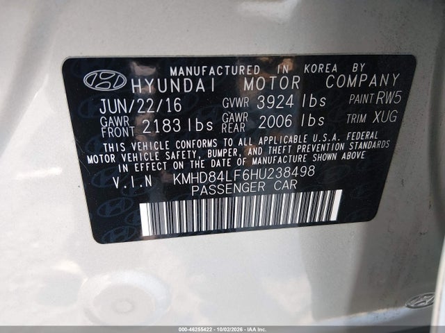KMHD84LF6HU238498 Hyundai Elantra Value Edition