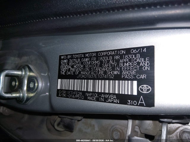 46255441 :رقم المزاد ، JTDKDTB37E1074152 vin ، 2014 Toyota Prius C One مزاد بيع