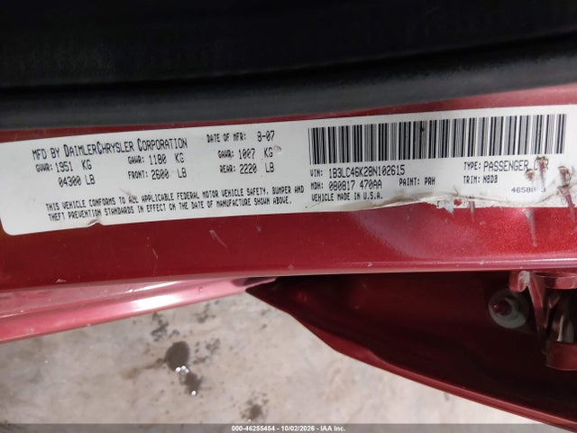 46255454 :رقم المزاد ، 1B3LC46K28N102615 vin ، 2008 Dodge Avenger Se مزاد بيع