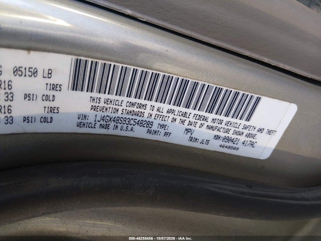 Aukcja sprzedaży 2003 Jeep Grand Cherokee Laredo, vin: 1J4GX48S93C548289, numer aukcji: 46255456