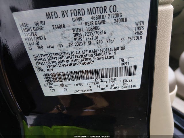 Продаж на аукціоні авто 2008 Ford Escape Hybrid, vin: 1FMCU49H88KB40987, номер лоту: 46255461