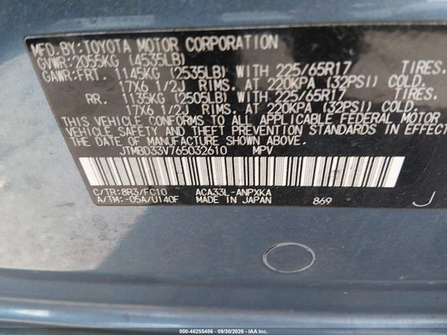 Продаж на аукціоні авто 2006 Toyota Rav4, vin: JTMBD33V765032610, номер лоту: 46255486