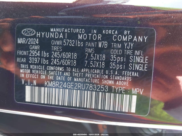 2024 Hyundai Palisade Sel მანქანა იყიდება აუქციონზე, vin: KM8R24GE2RU783253, აუქციონის ნომერი: 46255494