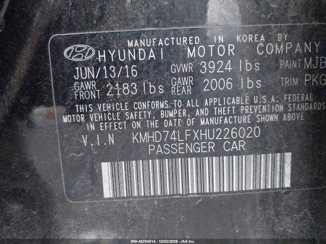 Продажа на аукционе авто 2017 Hyundai Elantra Se, vin: KMHD74LFXHU226020, номер лота: 46255514