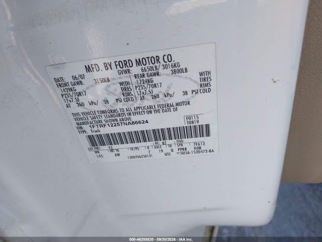 Продажа на аукционе авто 2007 Ford F-150 Stx/xl/xlt, vin: 1FTRF12257NA86624, номер лота: 46255520