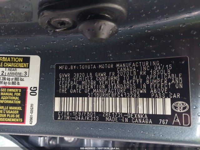 Продажа на аукционе авто 2015 Toyota Corolla Le, vin: 2T1BURHE8FC413283, номер лота: 46255522