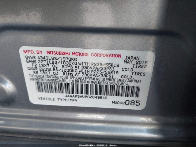 Auction sale of the 2016 Mitsubishi Outlander Sport 2.0 Es, vin: JA4AP3AU8GZ049840, lot number: 46255526