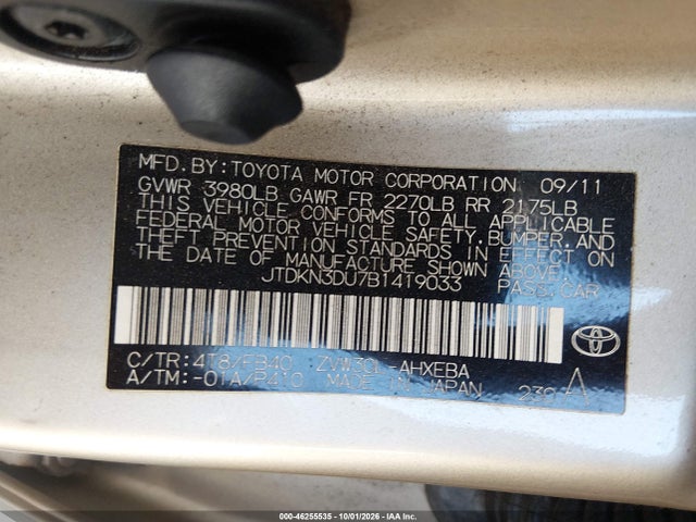 Aukcja sprzedaży 2011 Toyota Prius Three, vin: JTDKN3DU7B1419033, numer aukcji: 46255535