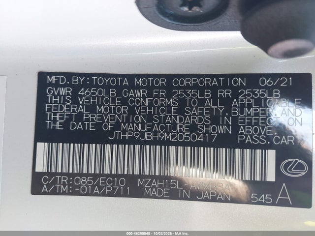 Продаж на аукціоні авто 2021 Lexus Ux 250h, vin: JTHP9JBH9M2050417, номер лоту: 46255548