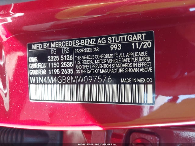 Aukcja sprzedaży 2021 Mercedes-benz Glb 250, vin: W1N4M4GB8MW097576, numer aukcji: 46255551