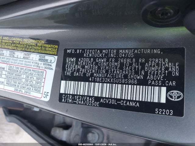 Продаж на аукціоні авто 2005 Toyota Camry Le, vin: 4T1BE32KX5U585966, номер лоту: 46255564