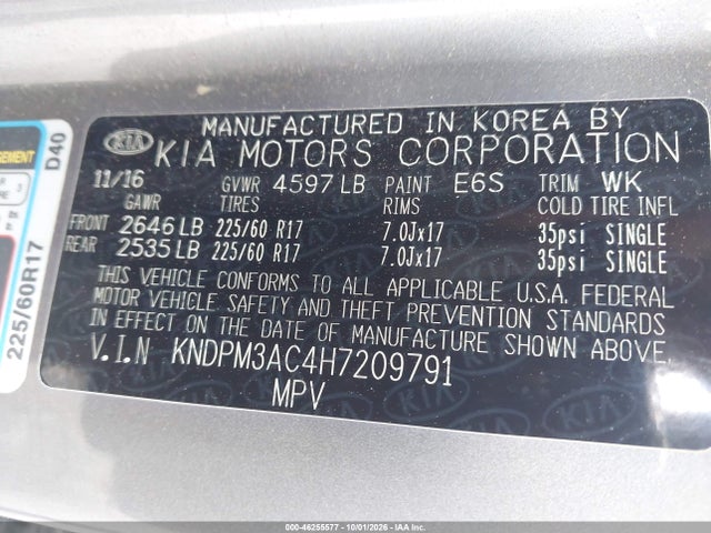 Aukcja sprzedaży 2017 Kia Sportage Lx, vin: KNDPM3AC4H7209791, numer aukcji: 46255577
