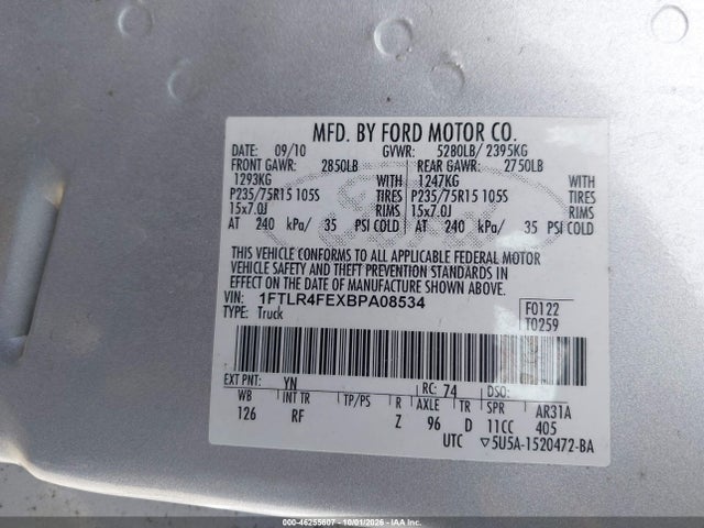 Aukcja sprzedaży 2011 Ford Ranger Xlt, vin: 1FTLR4FEXBPA08534, numer aukcji: 46255607