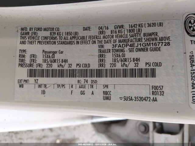 Aukcja sprzedaży 2016 Ford Fiesta Se, vin: 3FADP4EJ1GM167728, numer aukcji: 46255612