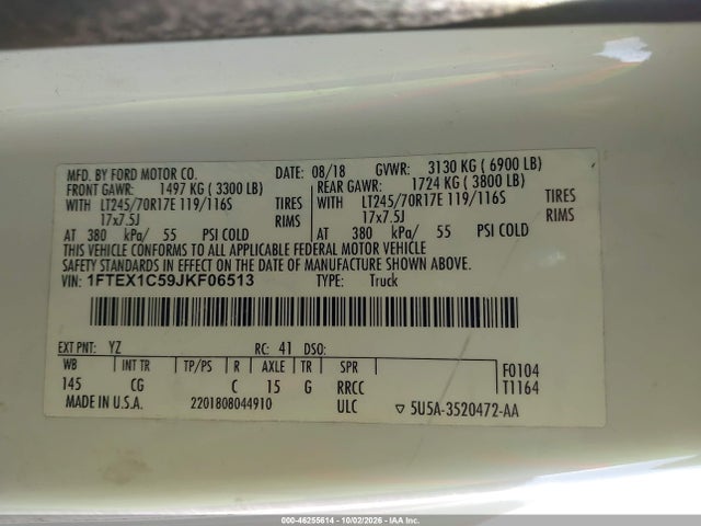 Aukcja sprzedaży 2018 Ford F-150 Xl, vin: 1FTEX1C59JKF06513, numer aukcji: 46255614