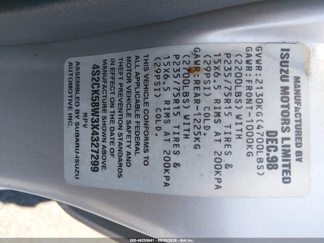 Продаж на аукціоні авто 1999 Isuzu Rodeo Ls/lse/s 3.2l, vin: 4S2CK58W3X4327299, номер лоту: 46255641