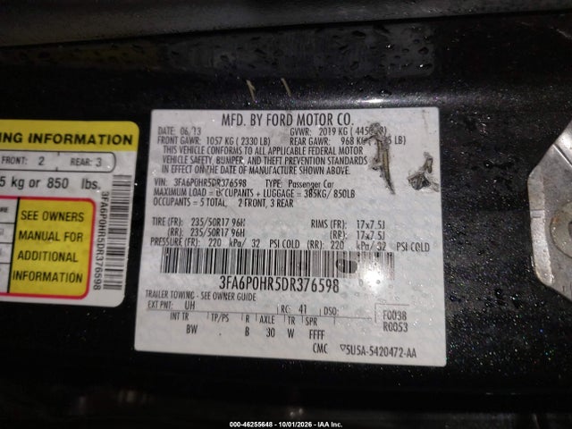 Продажа на аукционе авто 2013 Ford Fusion Se, vin: 3FA6P0HR5DR376598, номер лота: 46255648