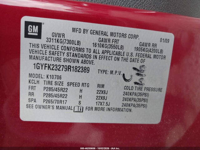 Продажа на аукционе авто 2009 Cadillac Escalade Standard, vin: 1GYFK23279R182389, номер лота: 46255656