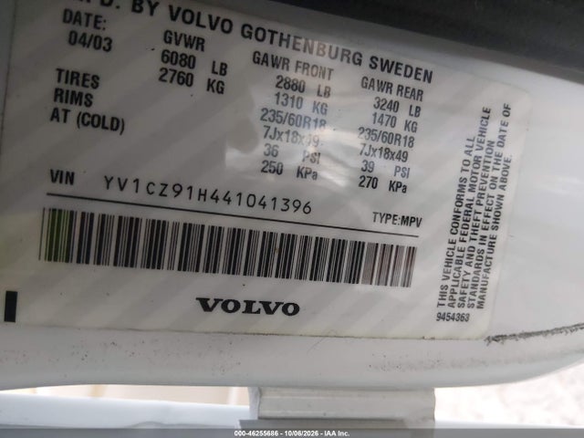 Auction sale of the 2004 Volvo Xc90 T6, vin: YV1CZ91H441041396, lot number: 46255686
