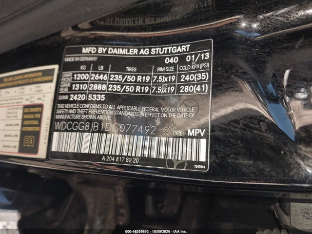 Auction sale of the 2013 Mercedes-benz Glk 350 4matic, vin: WDCGG8JB1DG077492, lot number: 46255692