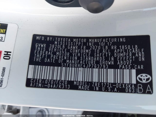 Toyota COROLLA SE 2018 5YFBURHE4JP763793 Image 9