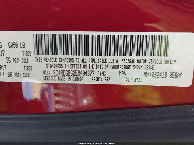 46255722 :رقم المزاد ، 2C4RDGBG2ER404977 vin ، 2014 Dodge Grand Caravan Se مزاد بيع