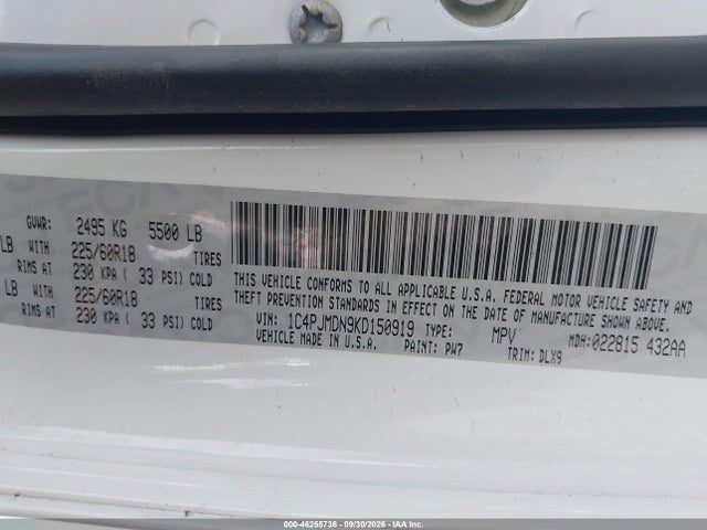 Продаж на аукціоні авто 2019 Jeep Cherokee Limited 4x4, vin: 1C4PJMDN9KD150919, номер лоту: 46255736